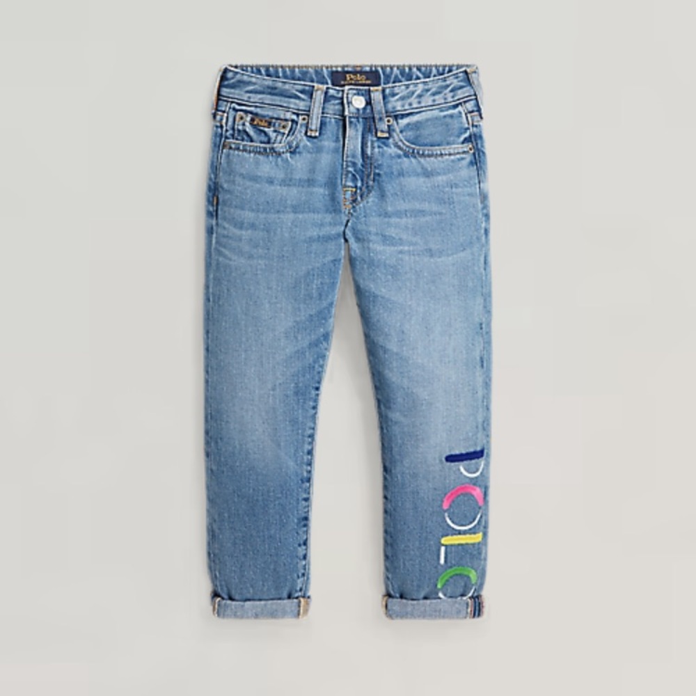 Polo by Ralph Lauren Girls Mesh Polo and Slim Boyfriend Jeans Set - Picture 7 of 13